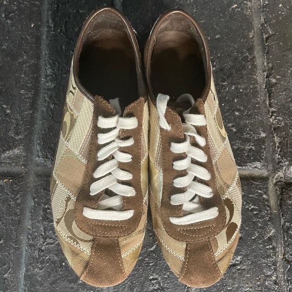 Coach Tidy sneakers brown and gold patchwork size7 - Picture 2 of 5